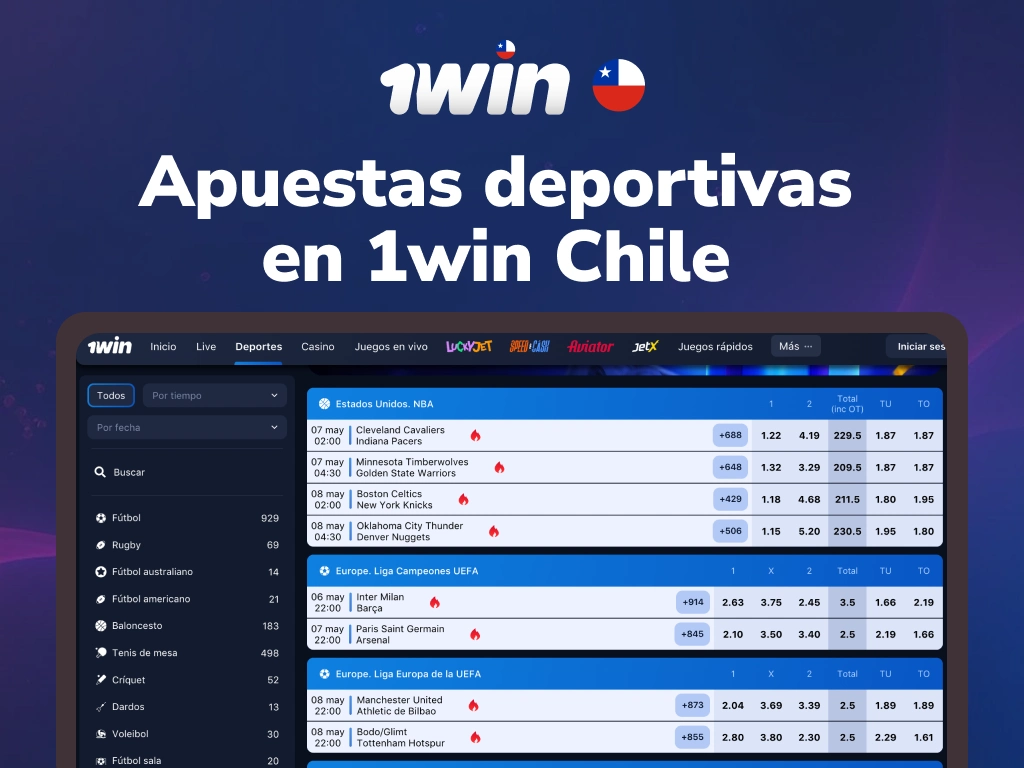 Plataforma de apuestas deportivas de 1win Chile con partidos y cuotas en vivo